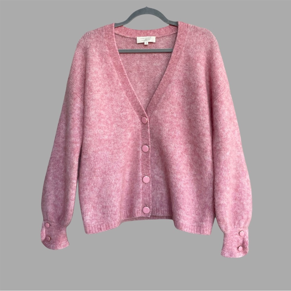 SEZANE Rosewood Pink Oversized Mohair Wool Knit V Neck Mia Cardigan Sweater - Picture 4 of 12